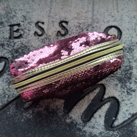 Tarte Pink Sequin Cosmetic Bag with Rectangular Shape and Shimmering Surface - Picture 2 of 10